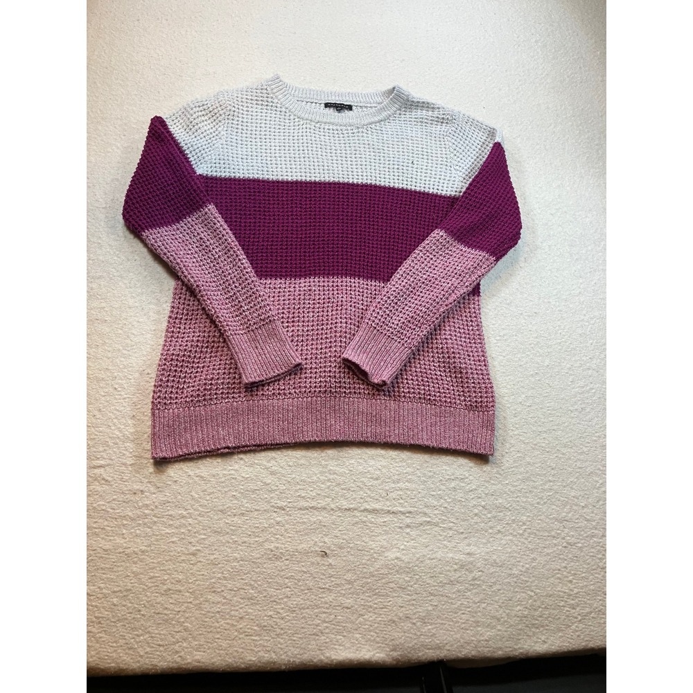 Staccato Womens Colorblock Waffle Knit Sweater Pink Purple‎ Grey Crew Neck Large